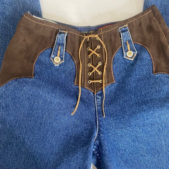 Vintage Lawman Denim Suede Western Style Jeans Womens Size 0 (24x33.5) Slim Fit - Picture 9 of 16